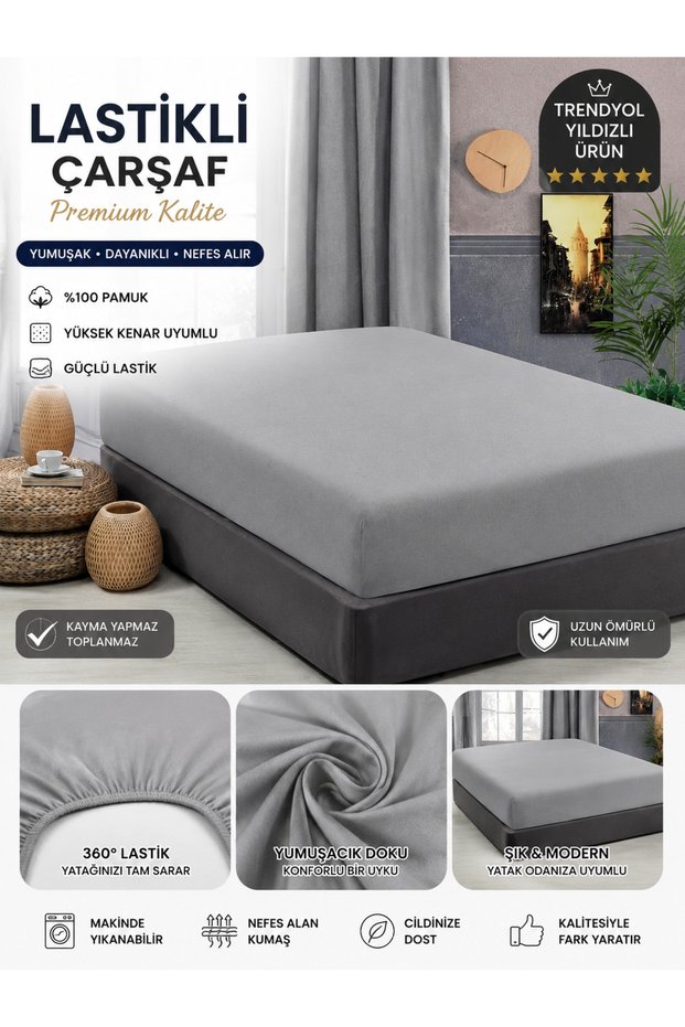 Single Cotton Elastic Combed Cotton Bed Sheet Gray