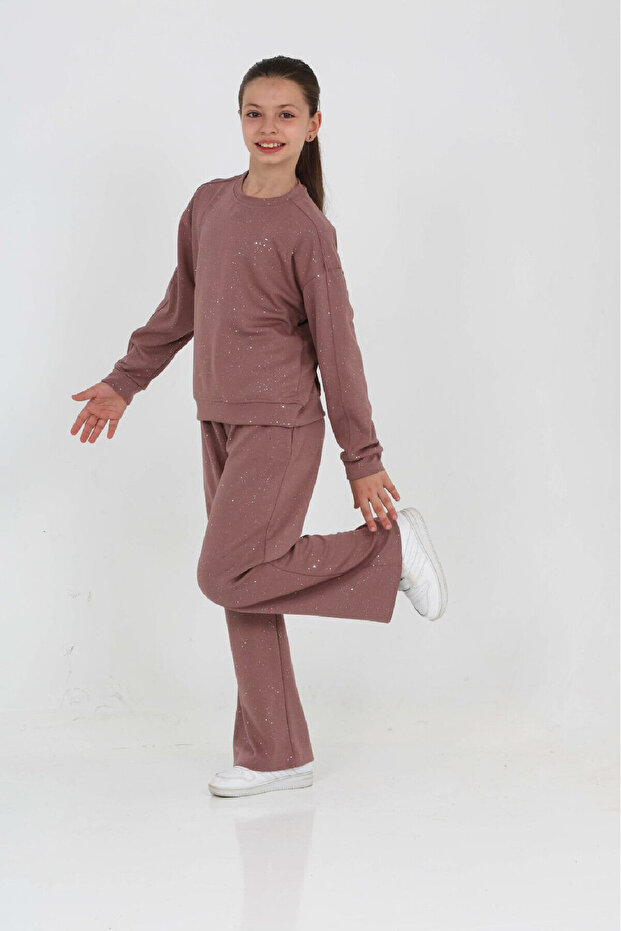 Girl's Sim Stone+Double Face Fabric Top and Bottom Set 4-10 Years 12759Blt
