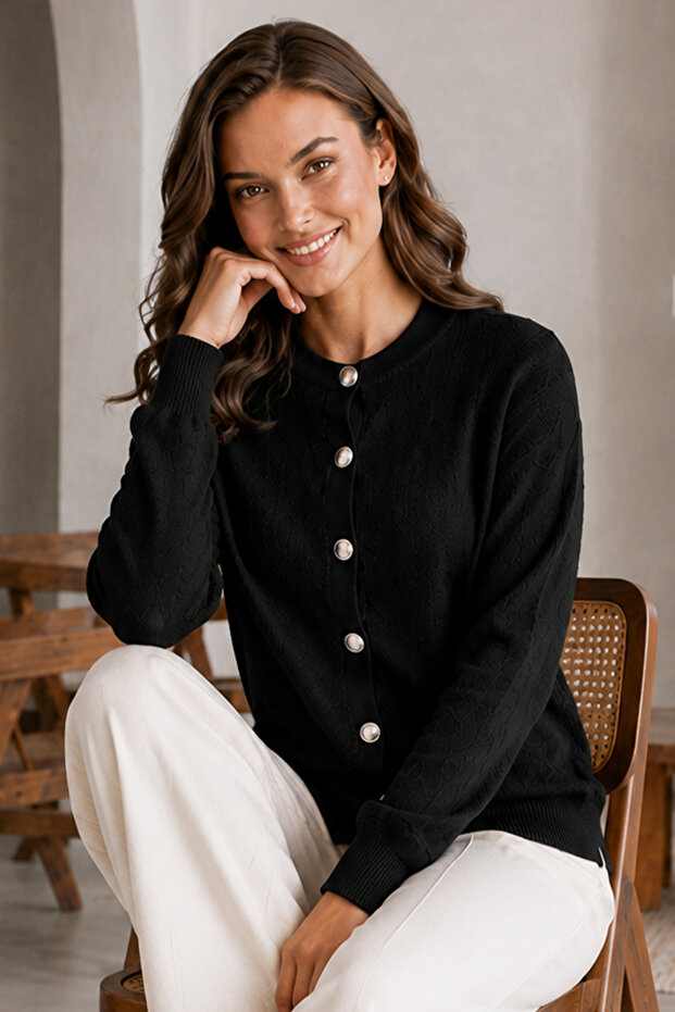 Buttoned Beard Cardigan N3328 Black