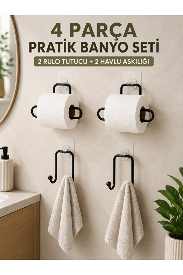 Preminium Practical Bathroom Organization Set 2 Roll Paper Holders 2 Towel Hangers