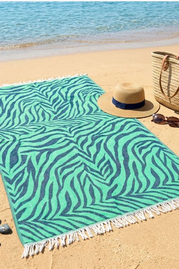 100% Cotton Peshtamal & Beach Towel Carnival Model Green - 90X170 cm