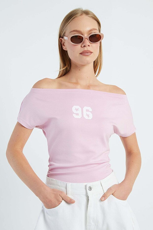 Printed Boat Neck Draped Blouse