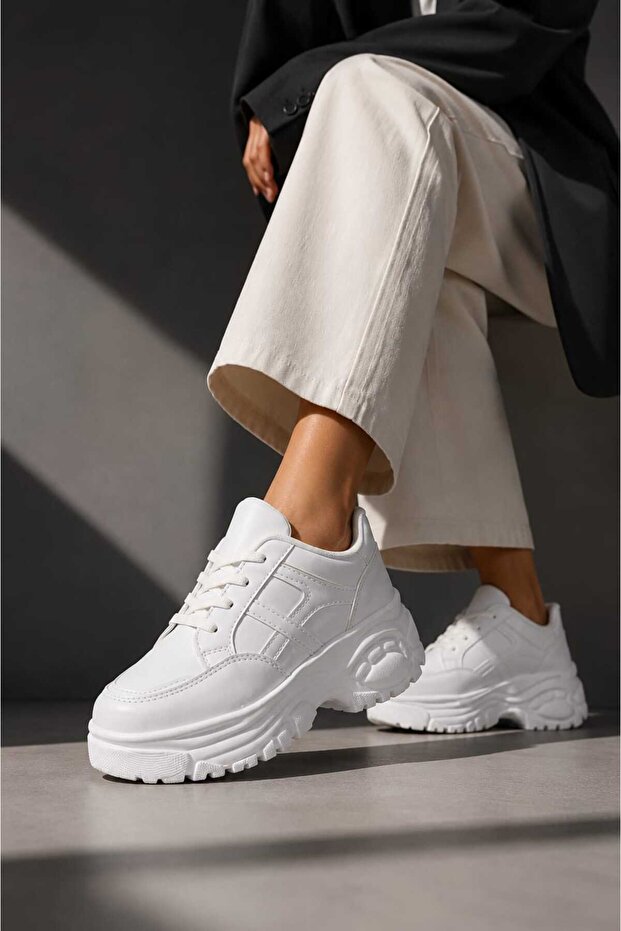 Women's Daily Use, 6 cm Elevated Sole, Lace-Up, Sports Sneakers
