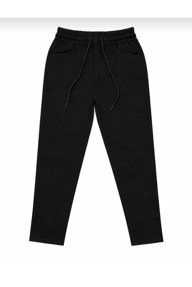 Children's Pants with Elastic Waist and Laces, Black Color, Canvas Fabric, School, Daily, Comfortable...