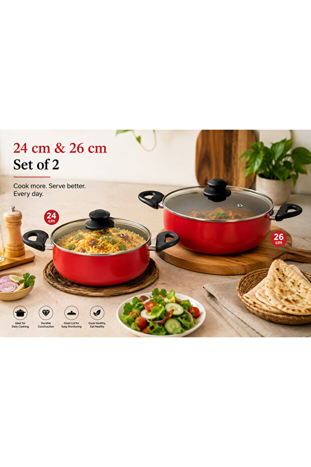 Basix 2 pcs Casserole W/Lid 24 Cm +26 Cm