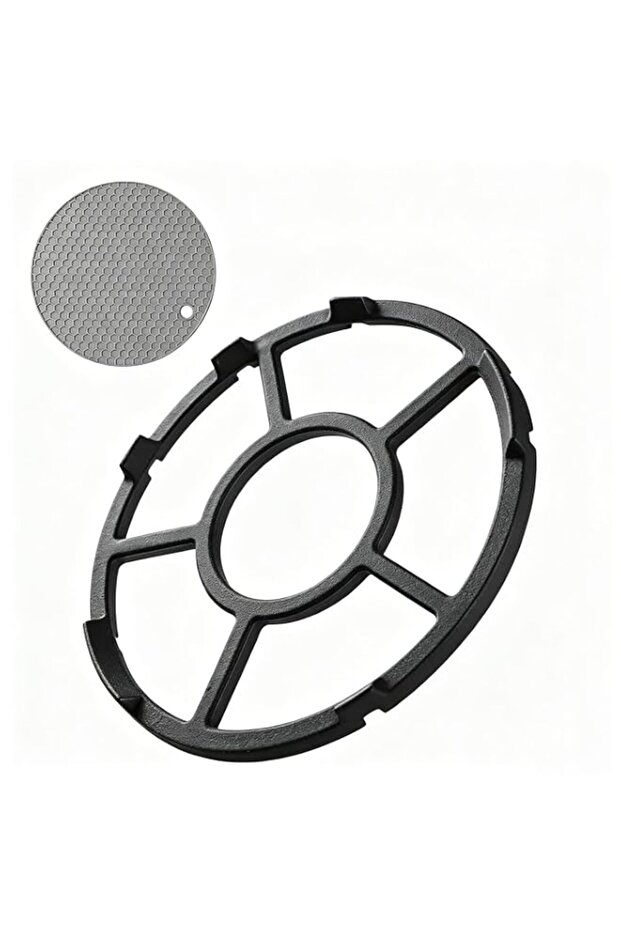 Cast Iron Gas Stove Cooker Ring, Black, Non-Slip with Stable Inner Ring, 18.3cm, Includes Silicone Heat Insulation Pads