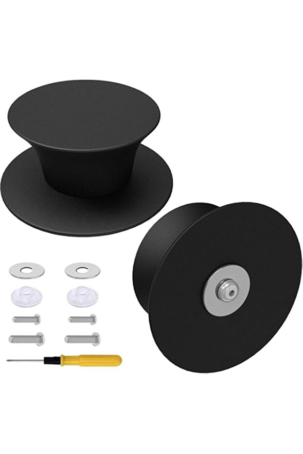 2 Pcs Heat-Resistant Silicone Pot Lid Knobs, Universal Pan Lid Replacement Handles with Screws & Screwdriver, Easy Grip Kitchen Cookware Accessories (Black)