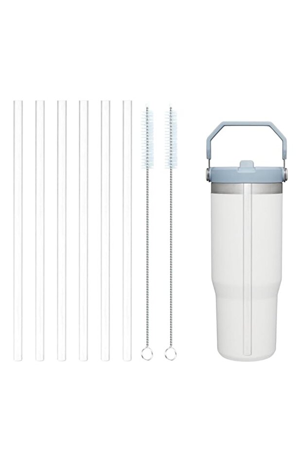 Stanley Iceflow 30oz Tumbler Replacement Straws - 6 Pack Clear Plastic Reusable Straws With 2 Cleaner Brushes for Flip Cup
