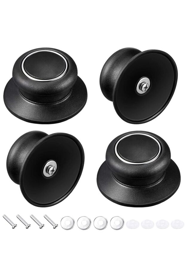 Pot Lid Top Replacement Knob -Heat Resistant, Pot Top Knob Replacement, Pot Lid Replacement Knob, Lid Handle Replacement-Black, 4 Pack/Black