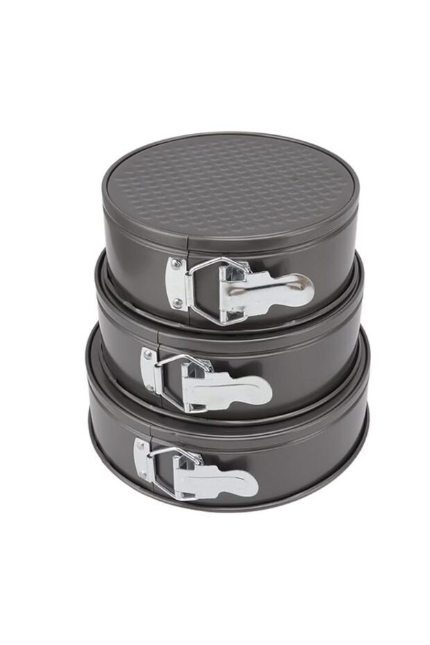 Round Cake Baking Moulds, 3-Piece Cake Mould Set, Prevents Sticking, Springform Cake Tin with Removable Base, Round Baking Mould, Metallic Springform Cake Baking Mould for Cheesecake, Pizza Bread