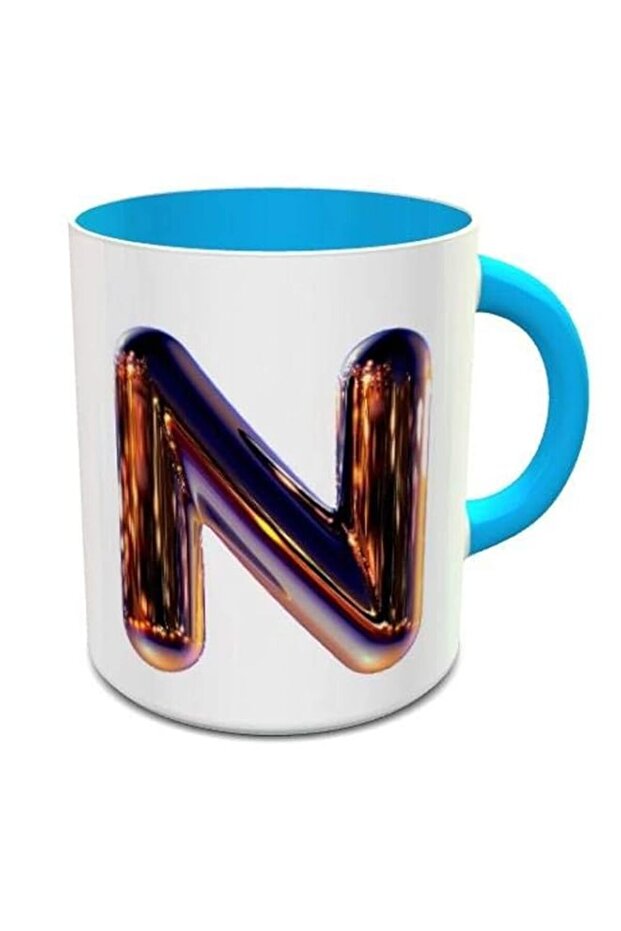 Impress Night Chrome Letter N Ceramic Coffee Mug (White/Blue)