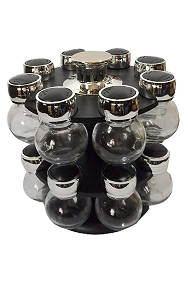 16 Piece Glass Jar SJ3205 Spice Rack Set - Silver