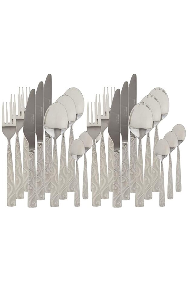 Neoflam Stainless Steel Cutlery Set With Patterned Handles, 24 Pieces - Silver