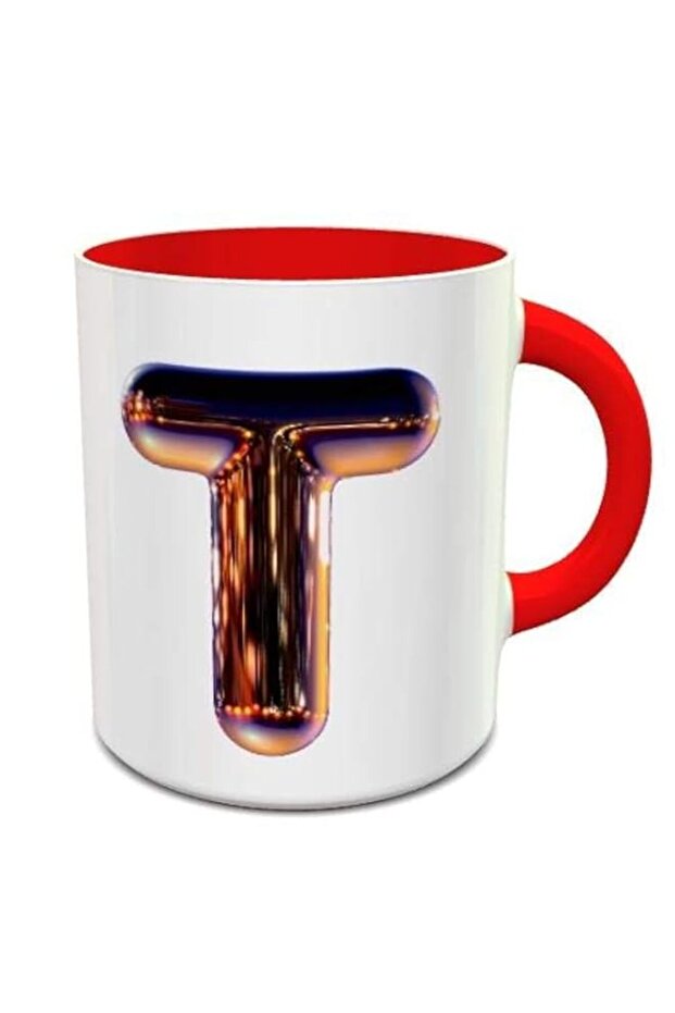 Impress Ceramic Coffee Mug with Night Chrome Letter T (White and Red)