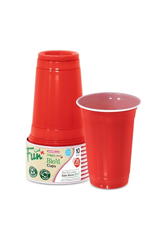 Fun Bio'd Cups 20oz - Biodegradable disposable Cup for Juices, Water, Cold Drinks, Drinking Cups- Ruby Red (Pack of 10)