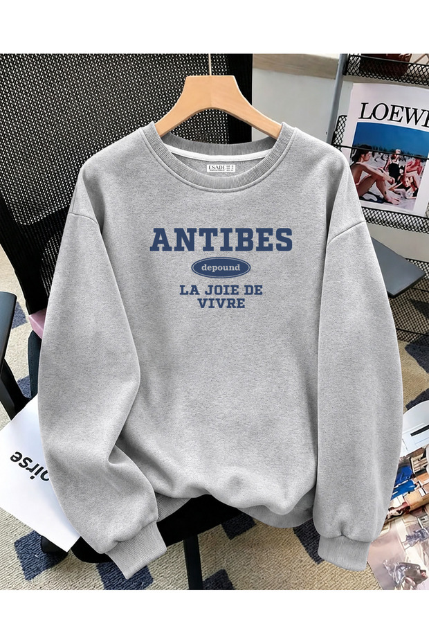 Women's Antibes Depound Printed Comfortable Fit Crew Neck Gray Sweatshirt