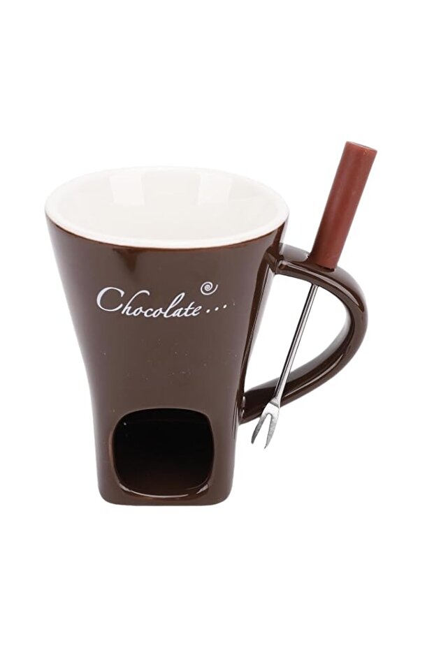 ASHATA Chocolate Light Cup, Multifunctional Ceramic Chocolate Melt Cup Easy to Clean Wide Application with Fork for Butter (Brown)