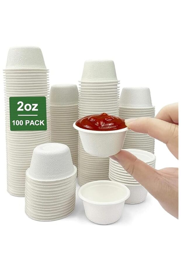 100 pcs 2 oz Bagasse Sugarcane Portion Cups with Lids