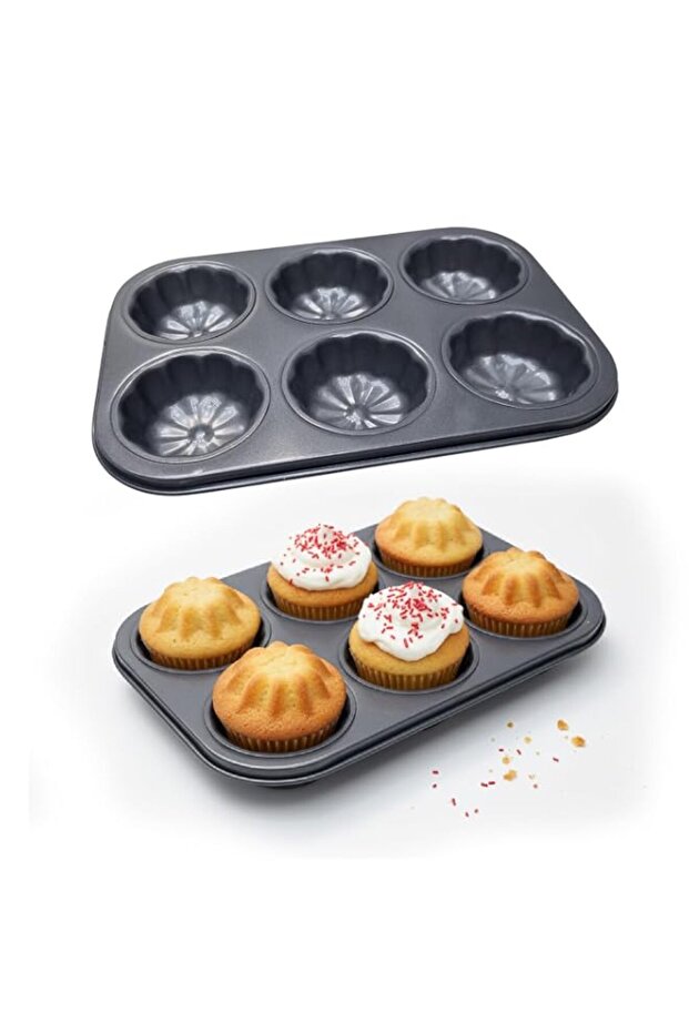 Non-Stick Cake Tray for 6pcs Cupcakes | Premium Muffin Baking Pan | Durable Oven Bakeware for Home & Professional Kitchen