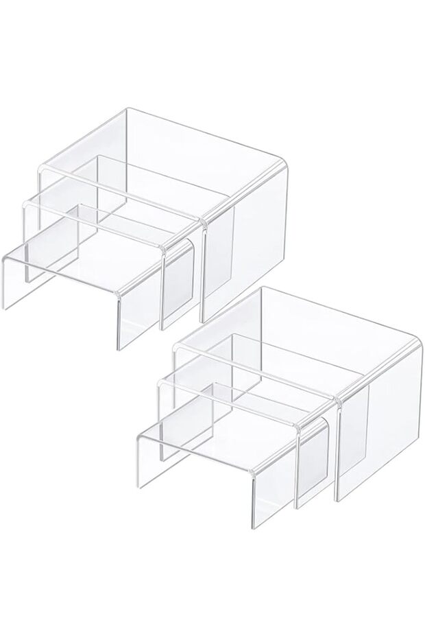 Chuangdi 2 Sets Acrylic Display Risers, Jewelry Display Riser Shelf Showcase Fixtures (Clear, Medium Set)