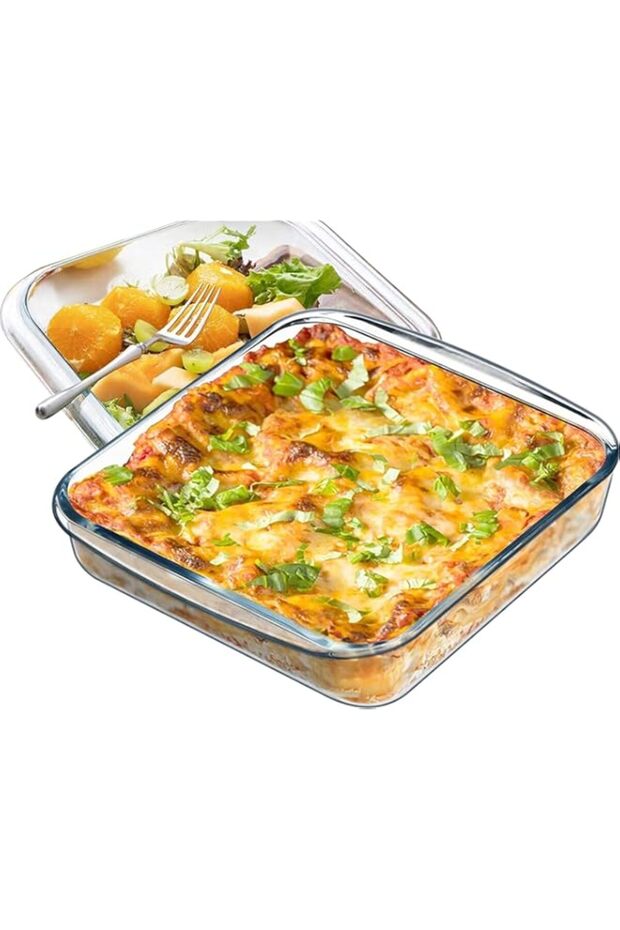 Baking Tray Glass 2-Piece Set - 1L (Small Size) & 1.6L (Medium Size) Square, Baking Pan, Glass Baking Dish, Baking Set for Gift Baking