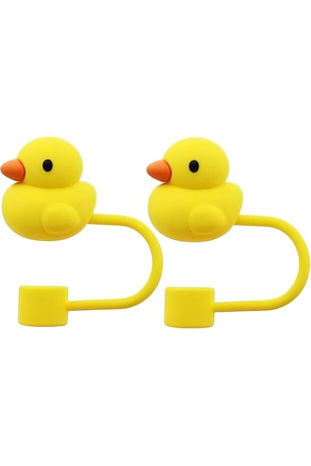 2Pcs 10mm Duck Straw Cap, Cute Silicone Covers for Stanley Cup, Dust-Proof Reusable Tips Lids, Drinking Dispensers - Yellow