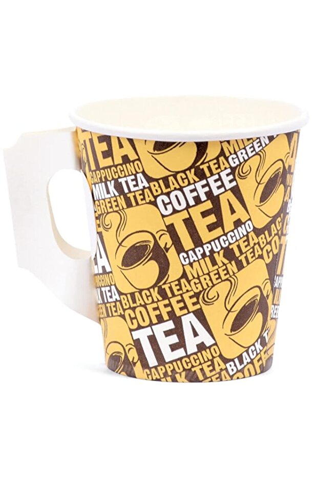 Coffee Cups Disposable Paper Cups – [50 Cups] 7 Ounces Paper Cups with Handle Printed Durable Thickened Hot and Cold Coffee Paper Cups Khaleej Pack, Mutlicolor