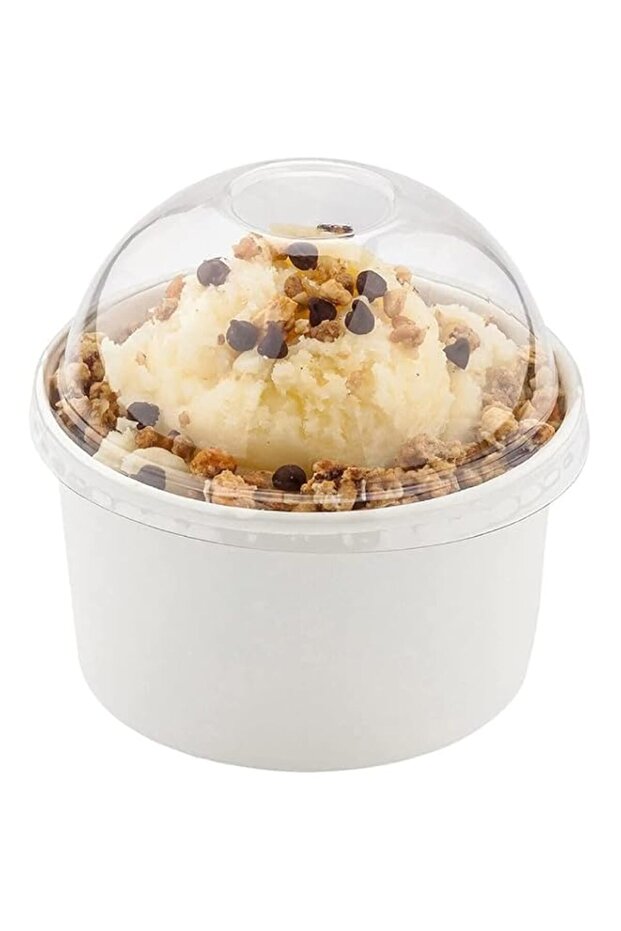 SNH Packing Disposable Paper Ice Cream Cup with Lid and Spoon 25-Pieces, 8 oz Capacity, Brown