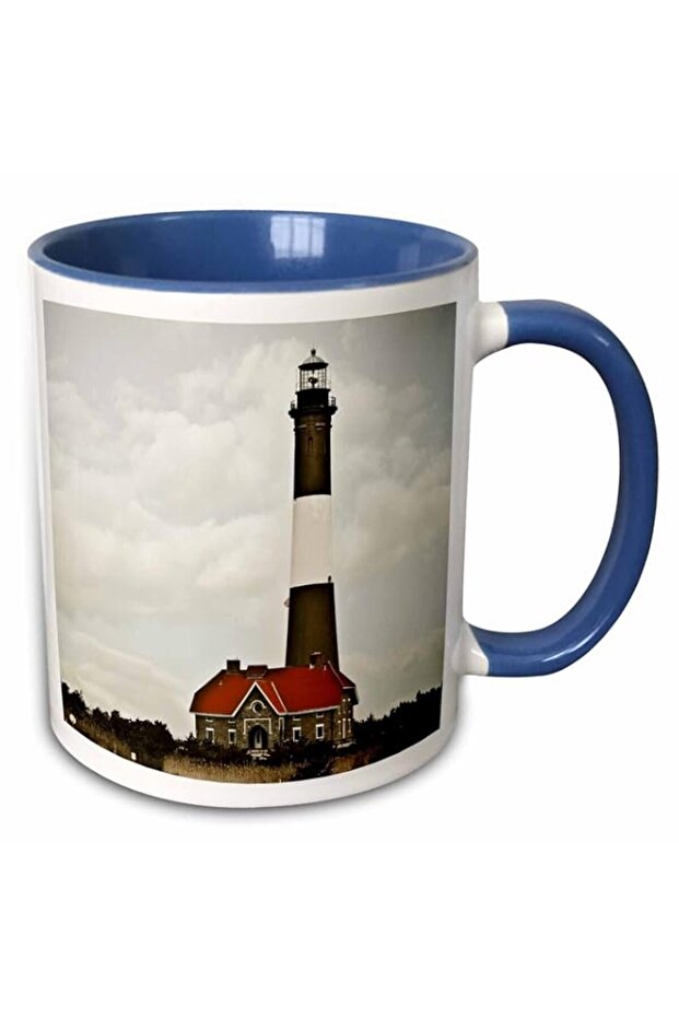 3dRose 112587_6 Fire Island Lighthouse Ceramic Mug, Blue/White