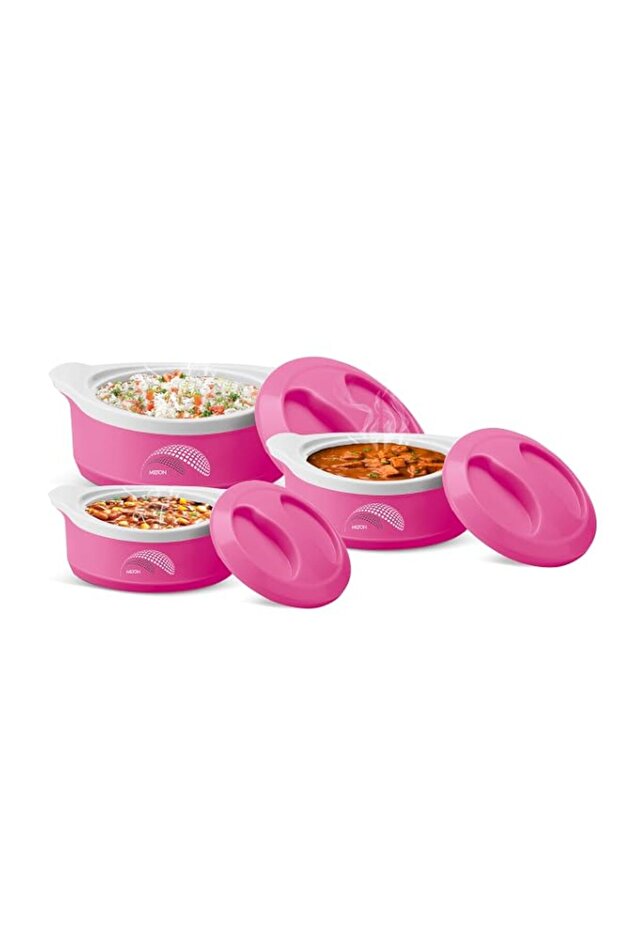 MILTON Marvel Jr. Pink Inner Steel Casserole Gift Set of 3, Hot & Fresh Food, Easy to Carry, Standard Size, Rectangular Casserole Set