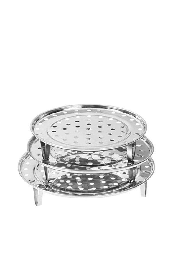 Stainless Steel Steamer Rack, Rack For Pots, Round Cooking 3-Layer Steaming Kitchen (3Pcs, 22-24-26), Silver