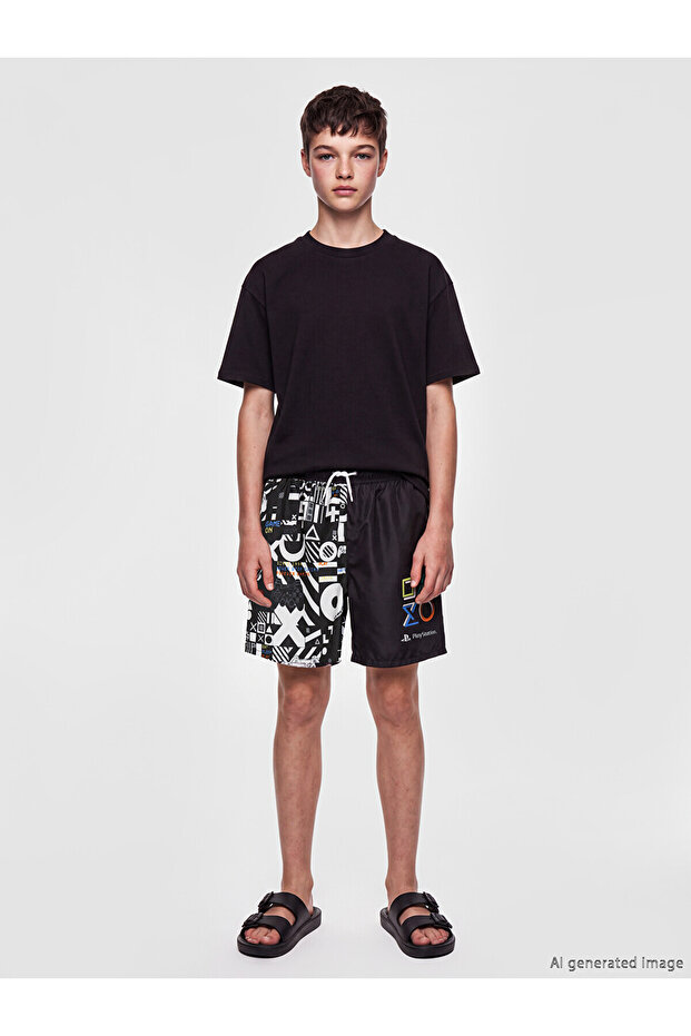 Lcw Kids Black Printed Boys' Swimming Shorts