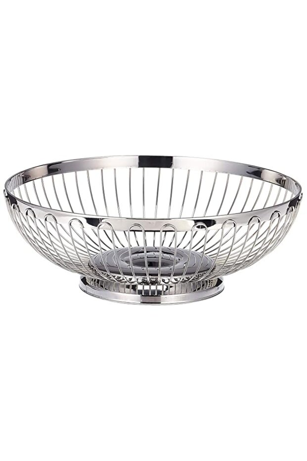 Regent stainless steel round fruit/bread basket - 25 x 9 cm,silver