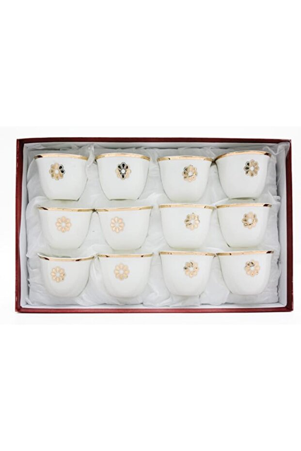 AKDC 12Pcs Cawa Cup Set Ceramic. 37.6 X 17.9 X 17.5 Cm White