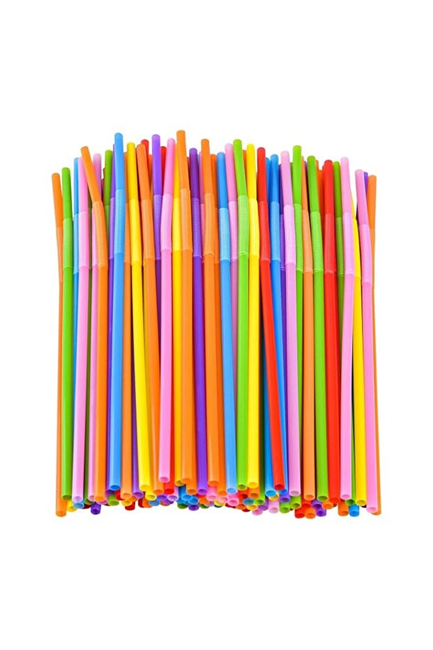 Duravel 100Pcs 6MM Colourful Flexible Plastic Drinking Straws, Multicolour, Bendable, for Parties and Everyday Use