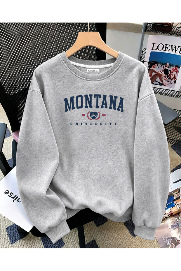 Women's Montana University Written Casual Fit Crew Neck Gray Sweatshirt