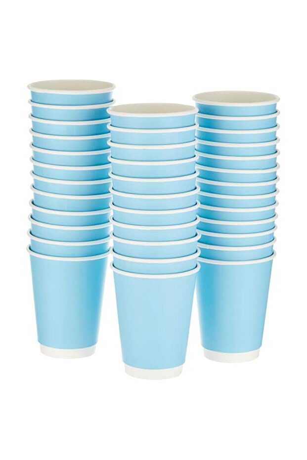 SNH Packing Disposable Double Wall Paper Coffee Cups 50-Pack, 12 oz Capacity, Blue