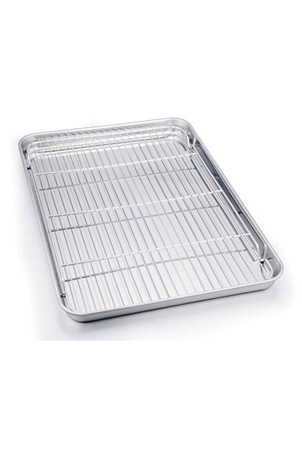 TeamFar Baking Sheet with Cooling Rack, Stainless Steel Half Size Cookie Sheet Pan and Baking Rack Set, 20’’×14’’×1’’, Non Toxic & Rust Free, Thick & Heavy Duty, Mirror Finish & Dishwasher Safe