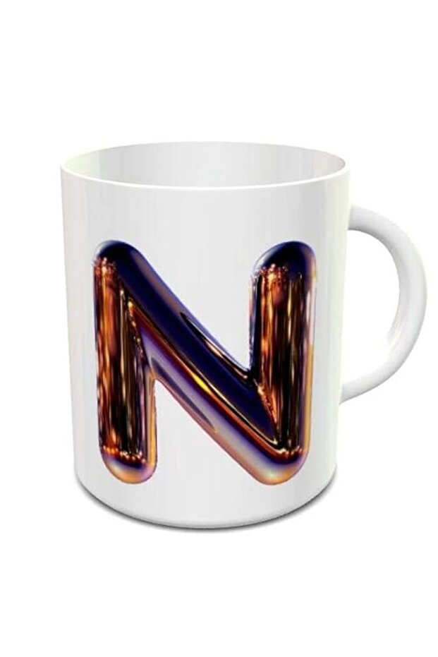 Impress Ceramic Coffee Mug with Night Chrome Letter N (White)
