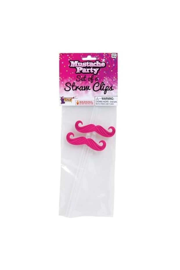 Forum Novelties MoUStache Straw Clips, Pink