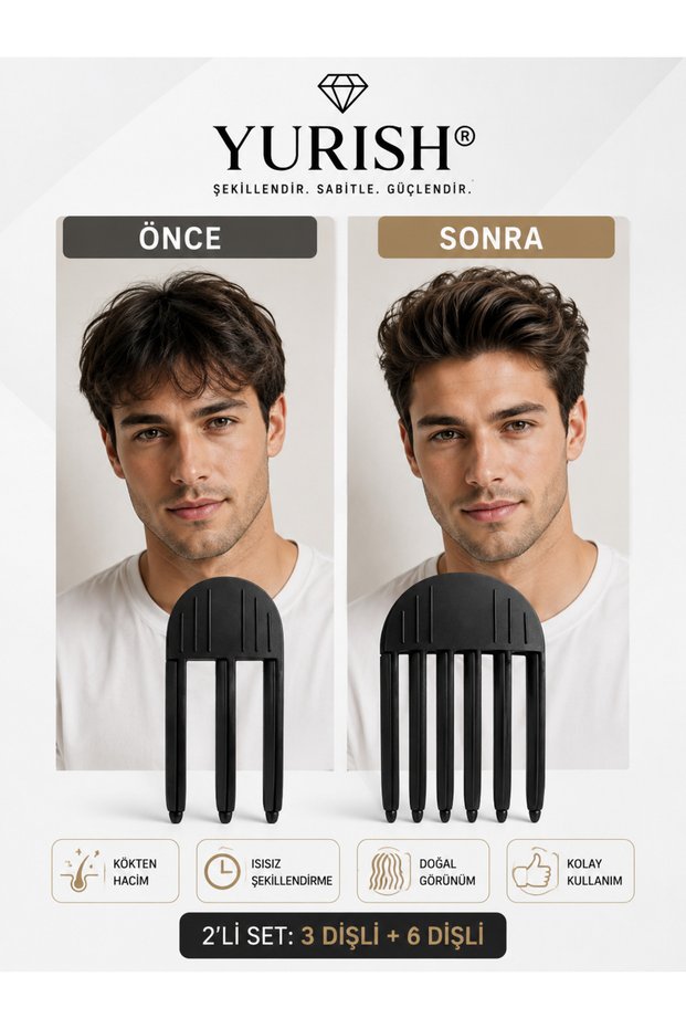 Unisex Men's 2-Piece Black Fluffy Hair Lift Root Volume Heatless Styling Comb Hairpiece Volumizing Korean Clip