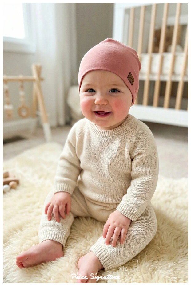 100% Cotton Double Layer Combed Cotton Beanie for Baby Girls (0-18 Months)