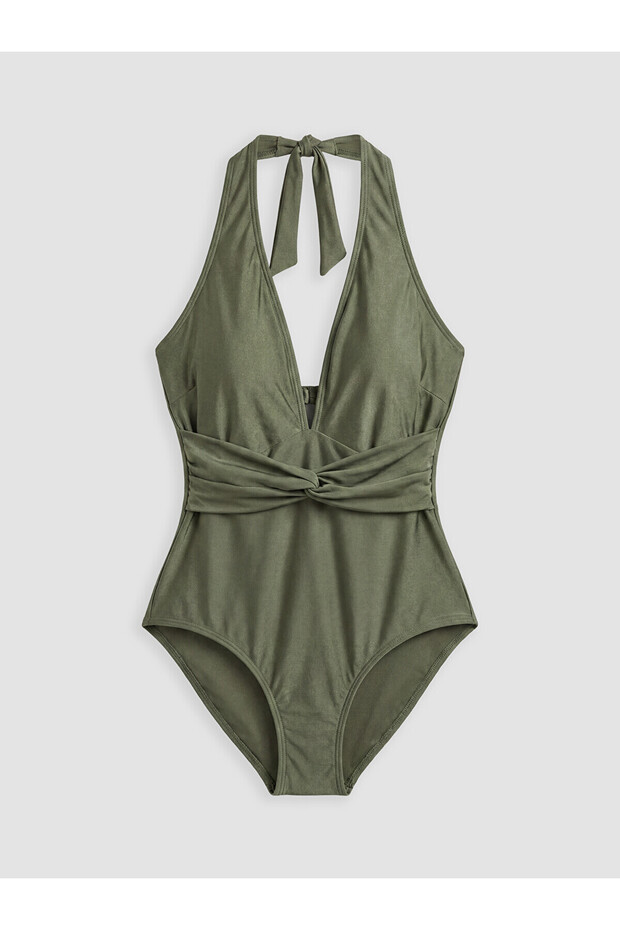 Alita City Halter Neck Knot Detailed Women's Swimsuit with a Difference in Color
