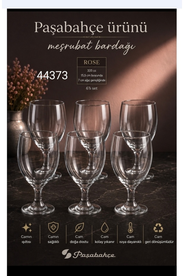Rose Soft Drink Bi,Ra Glass 6 Pcs. 335 Cc Volume 15.5 cm Length 7 cm Mouth Width Stylish Product