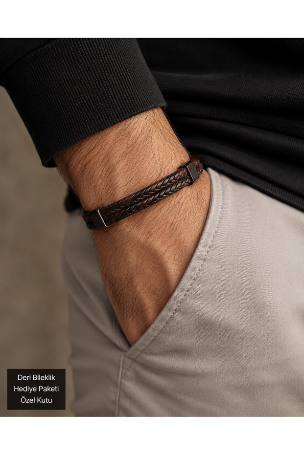 Eksen Braided Leather Men's Bracelet – Brown Double Row Design