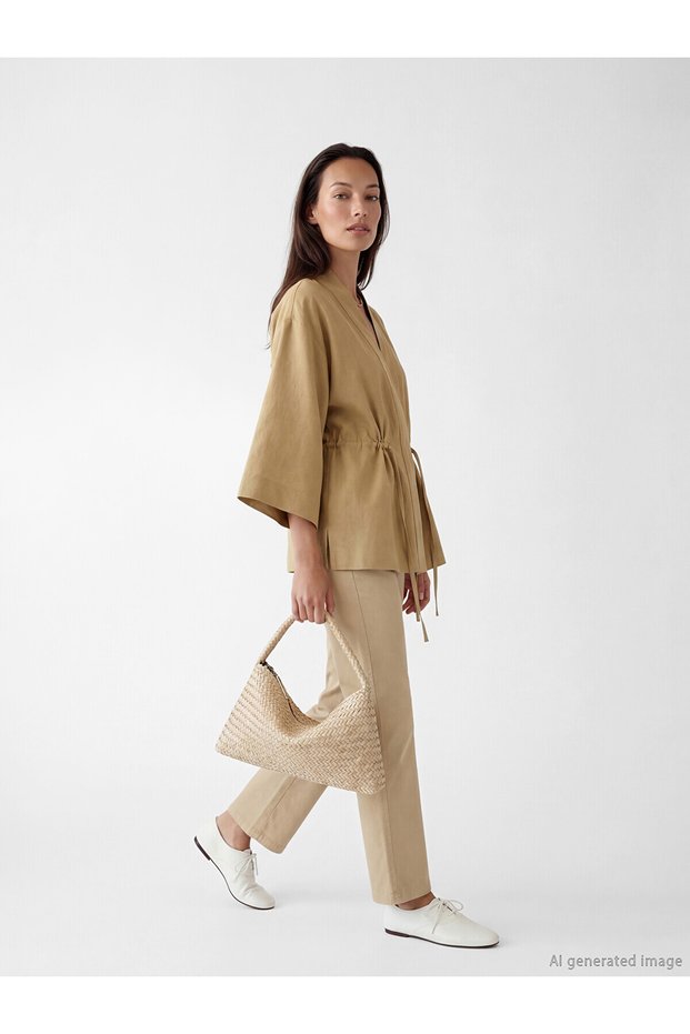 Alita City Lcw Everyday Khaki Linen Blend Plain Women's Kimono with a Difference