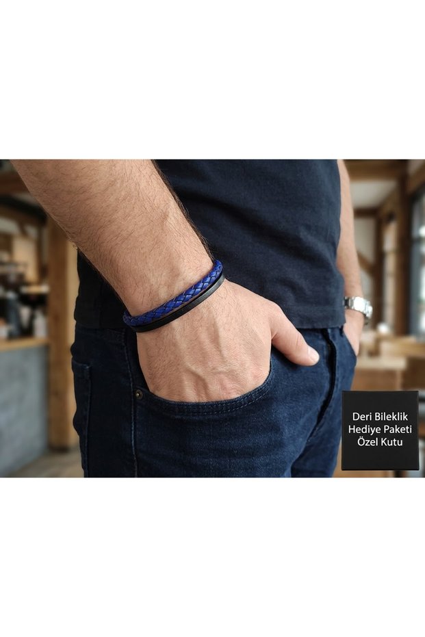 Cuffaire Cobalt – Blue Braided Leather Men's Bracelet, with Special Gift Box
