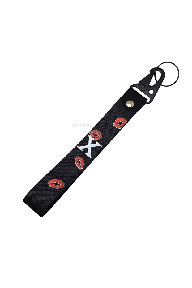 High-Quality X Patterned Lip-Printed Fabric and Metal Keychain, Stylish Gift Keychain with Metal Clip