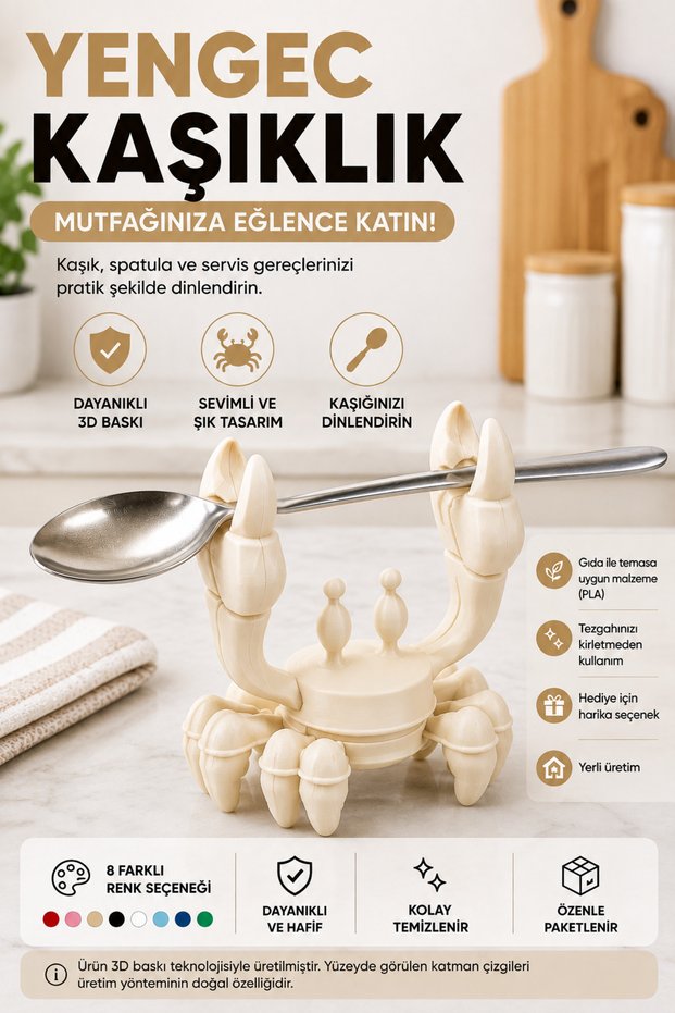 3D Printed Crab Spoon Holder |   Kitchen Countertop Spoon Resting Apparatus