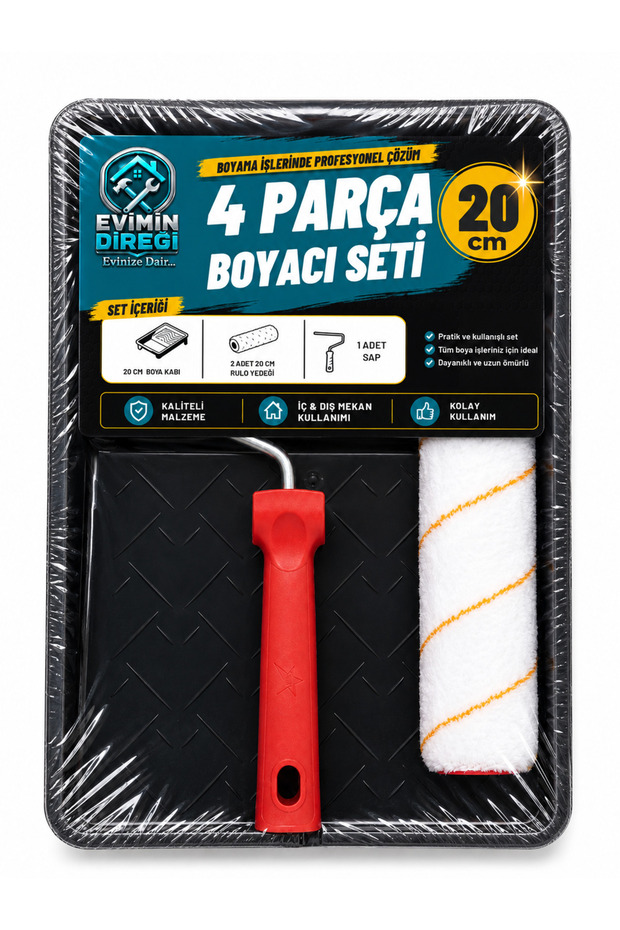4 Piece Painter's Set 20 cm Roller Paint Tray with Replacement Roller and Handle